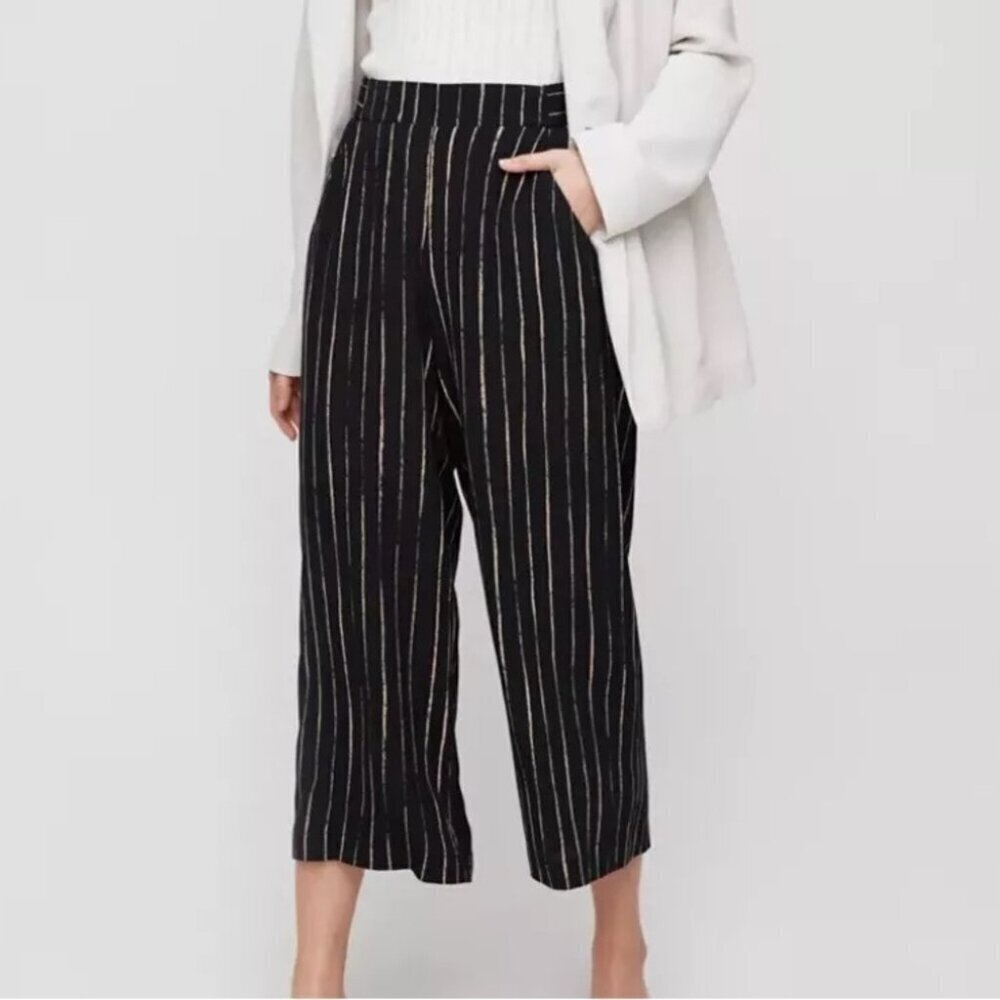 ** Wilfred Faun Black Chalk Stripe Wide Leg Pants Size S